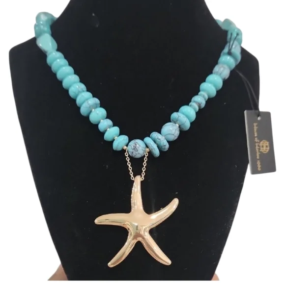 💙🔹️House Of Harlow🔹️ Gold Star Pendant Reconstituted Turquoise 18" Necklace - Picture 1 of 4